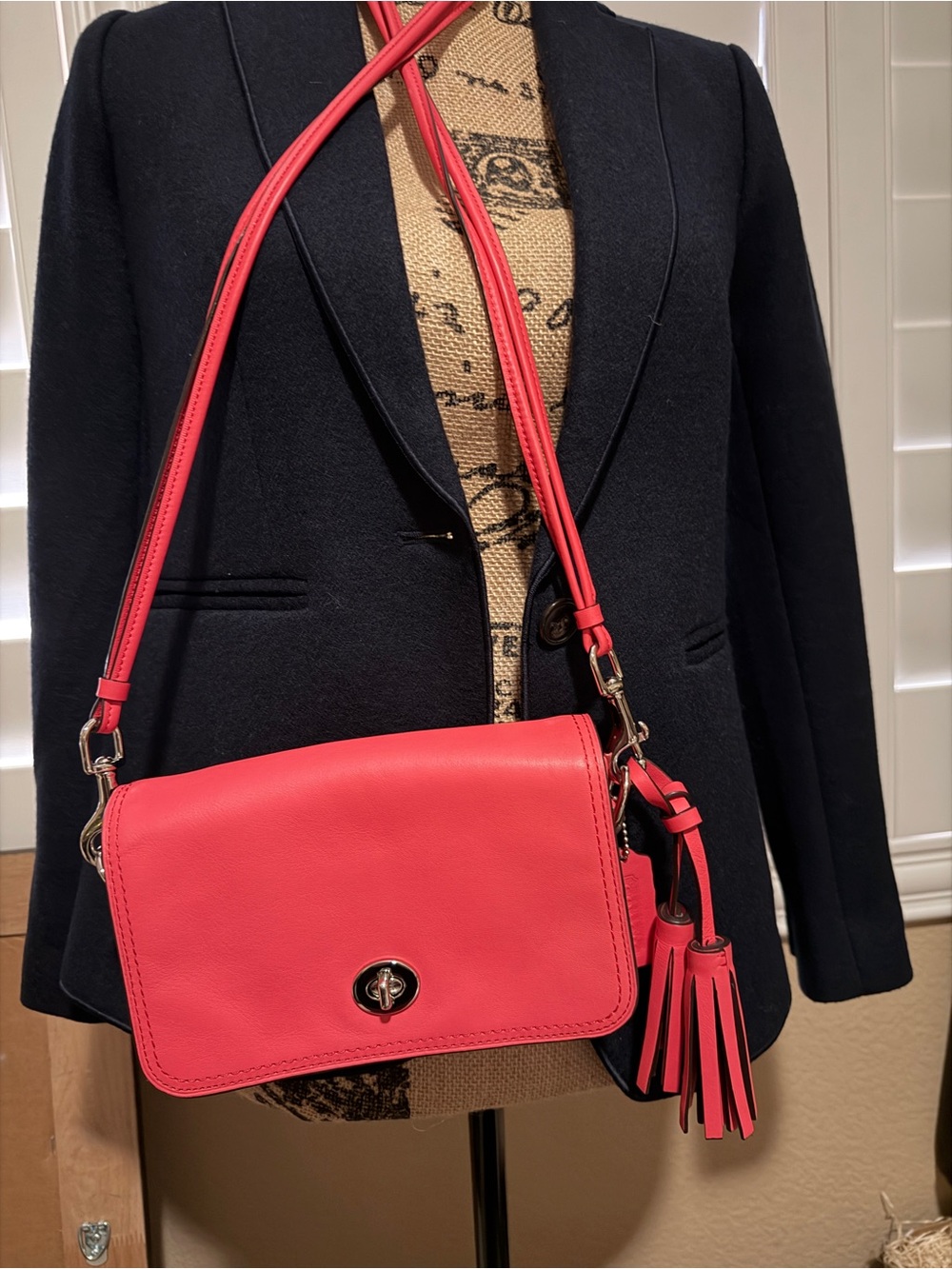 Coach Coral Pink Leather Crossbody with Tassel